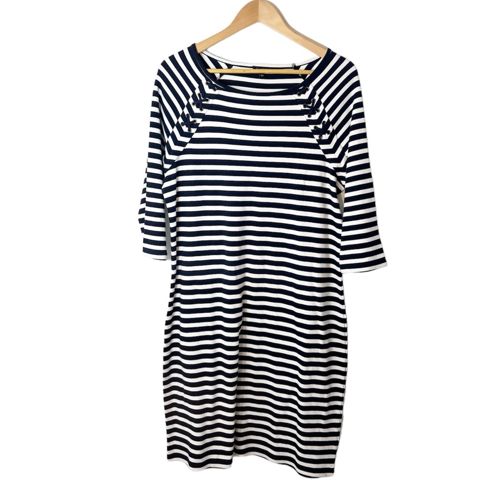 Talbots Nautical Navy/white Stripe Shift Dress Coastal Chic Size Large